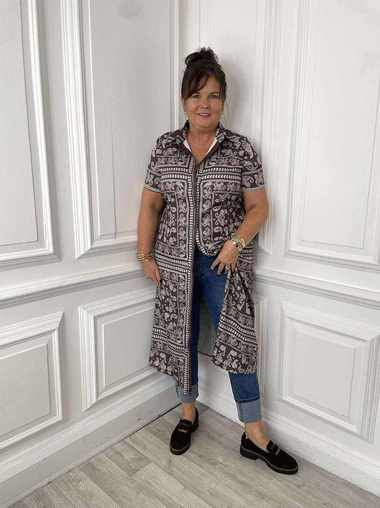 Paisley Shirt Dress - Espresso