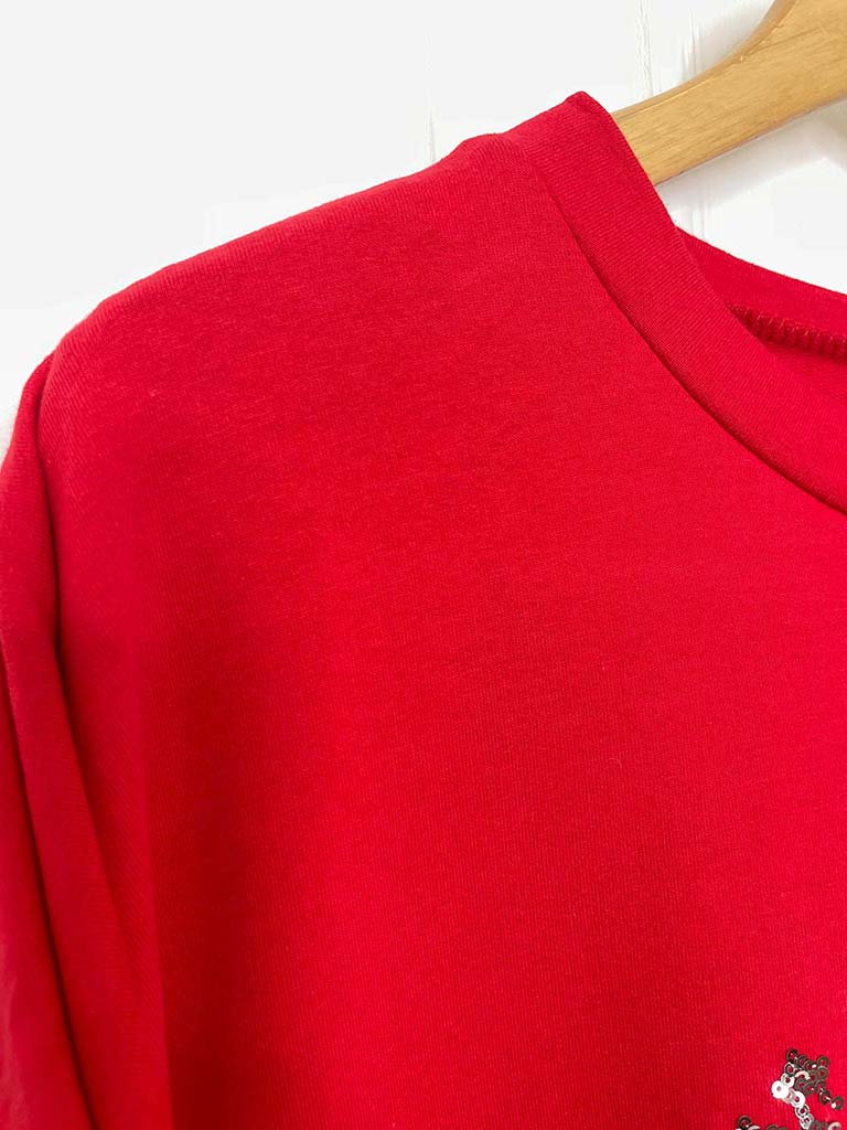 Sequin Champagne Jersey Top - Red