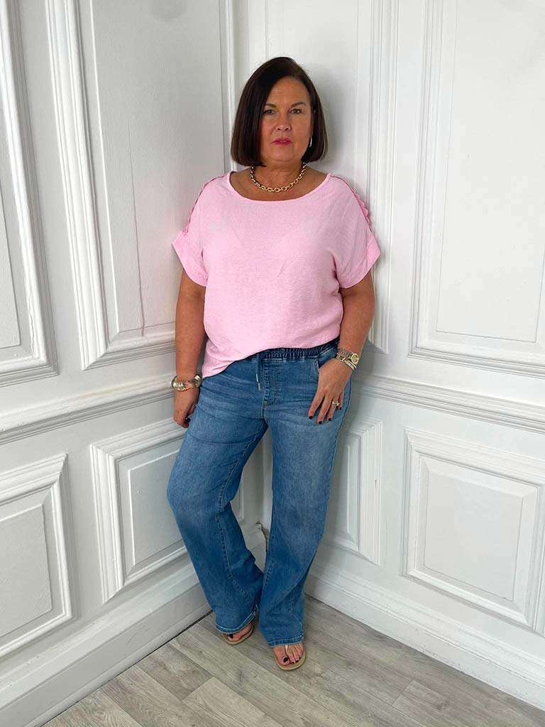 Rosalie Lace Shoulder Top - Candy