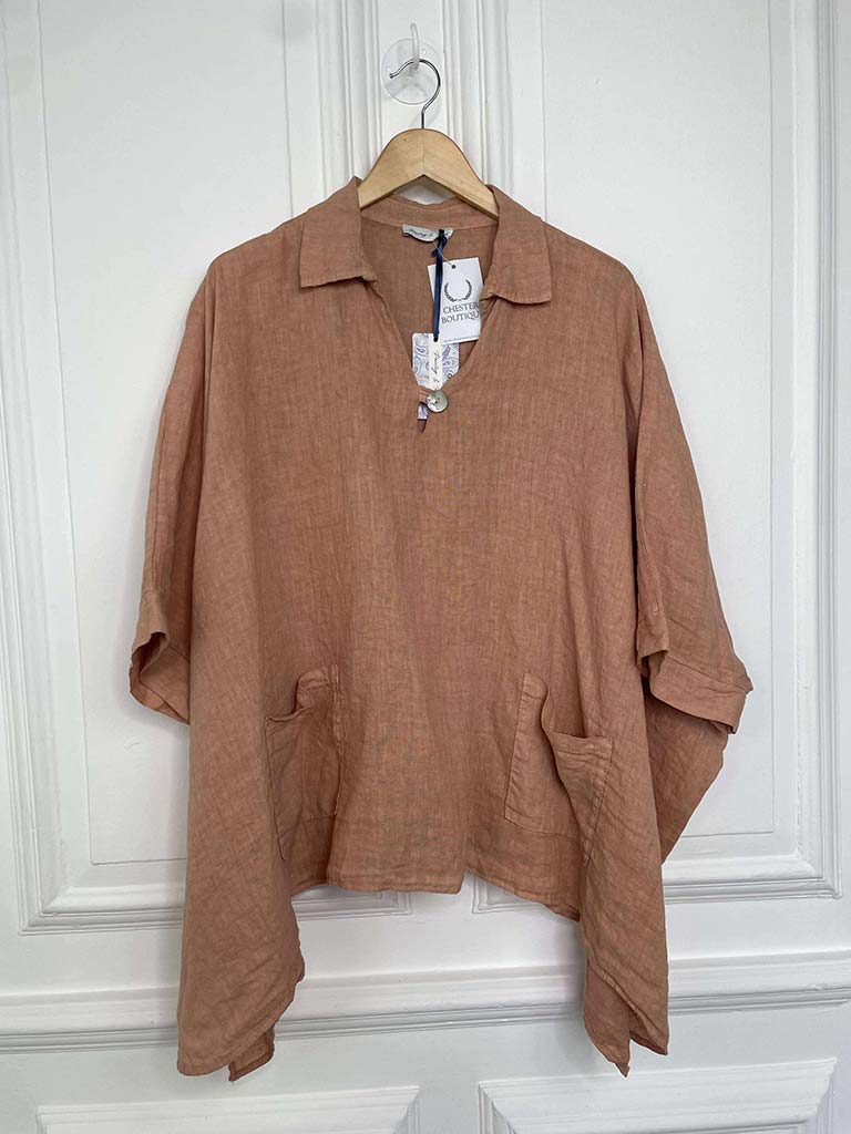 Linen Oversized Pocket Top - Pesca