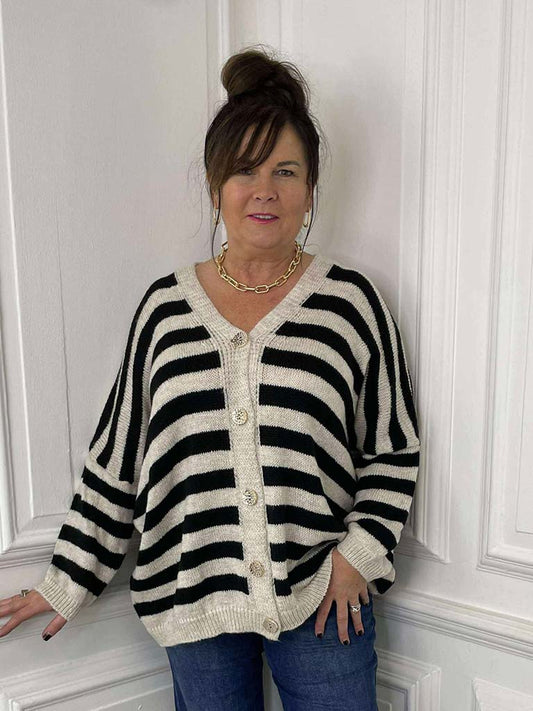 Oversized Striped Cardigan - Black & Stone