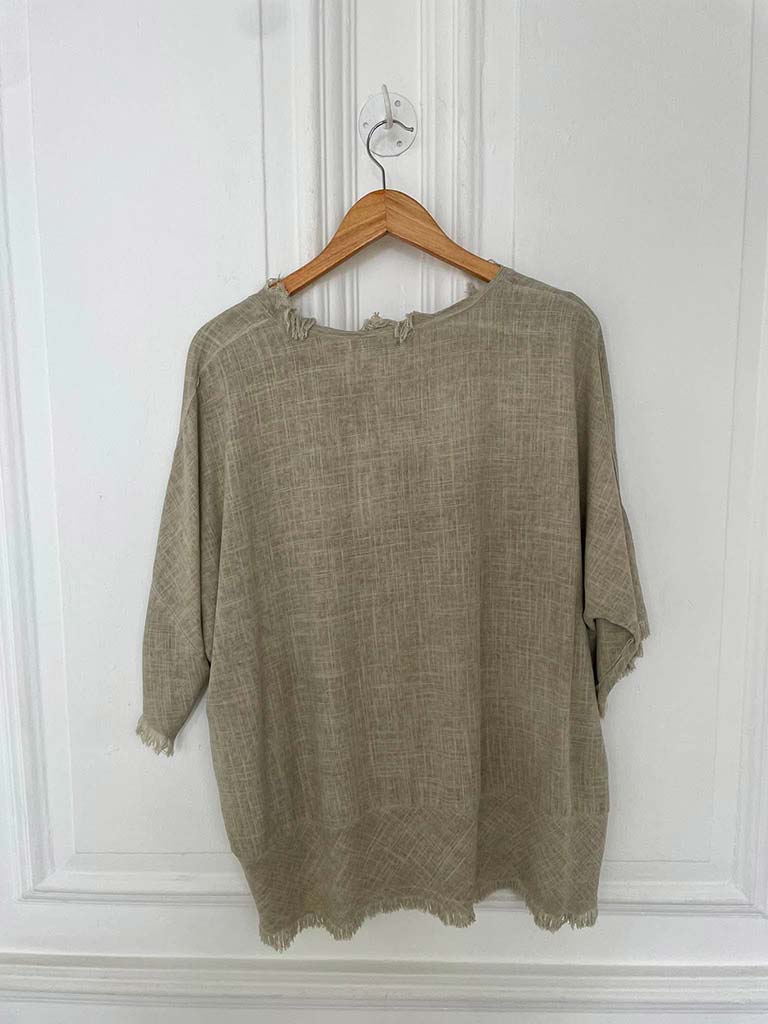 Flower Stitch Raw Edge Top - Sand