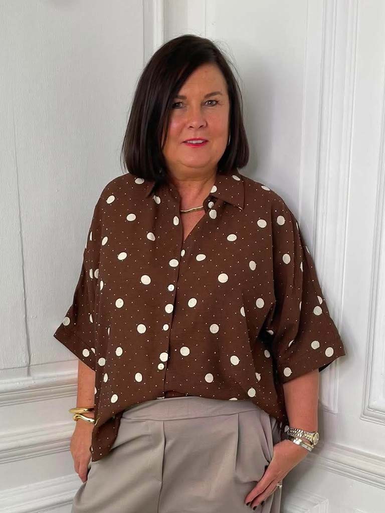 Dotty Gem Boxy Shirt - Toffee & Stone
