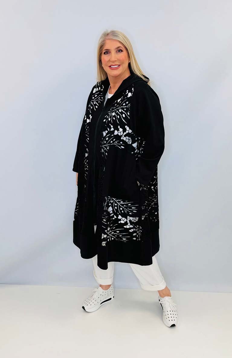 Malissa J Lace & Jersey Hooded Coat Dress