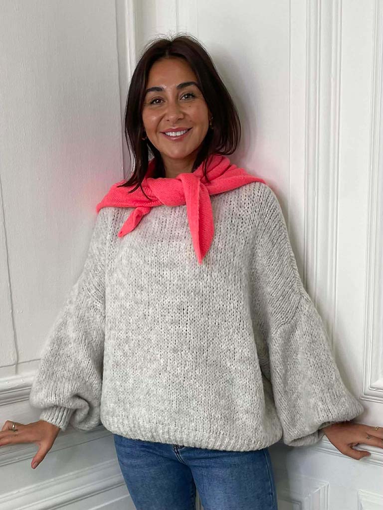 Knitted Triangle Scarf - Coral