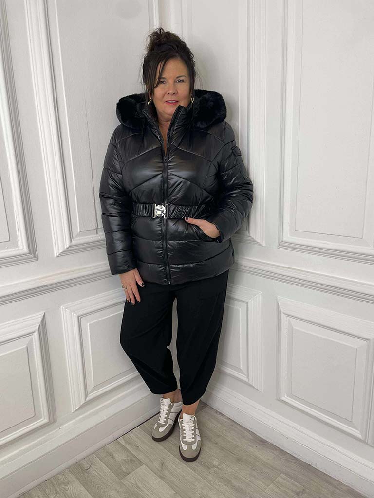 Padded Faux Fur Hooded Coat