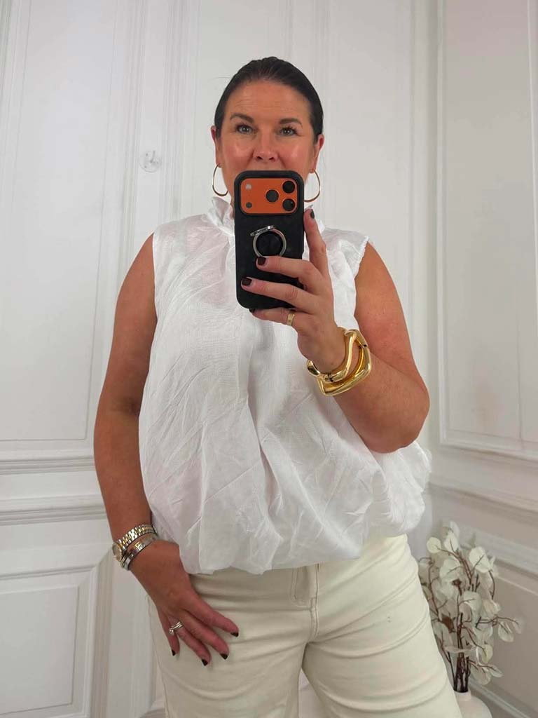 Bubble Hem Top - White