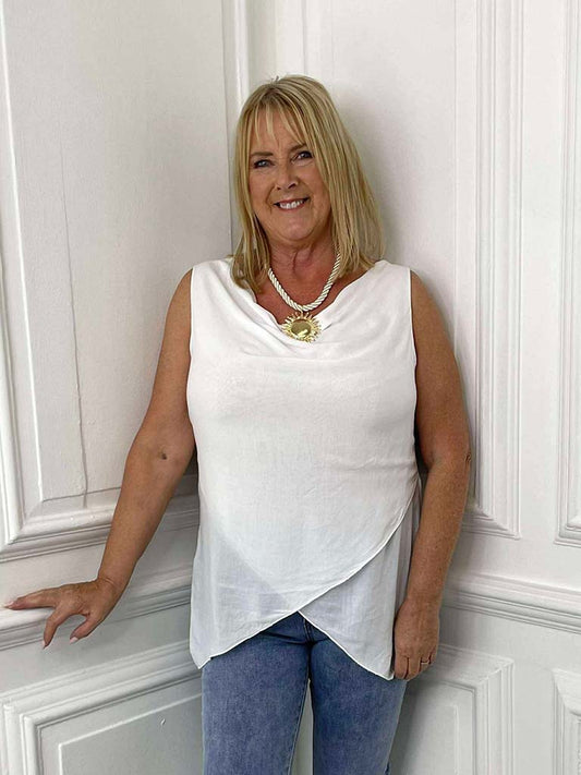 Draped Crossover Vest - White
