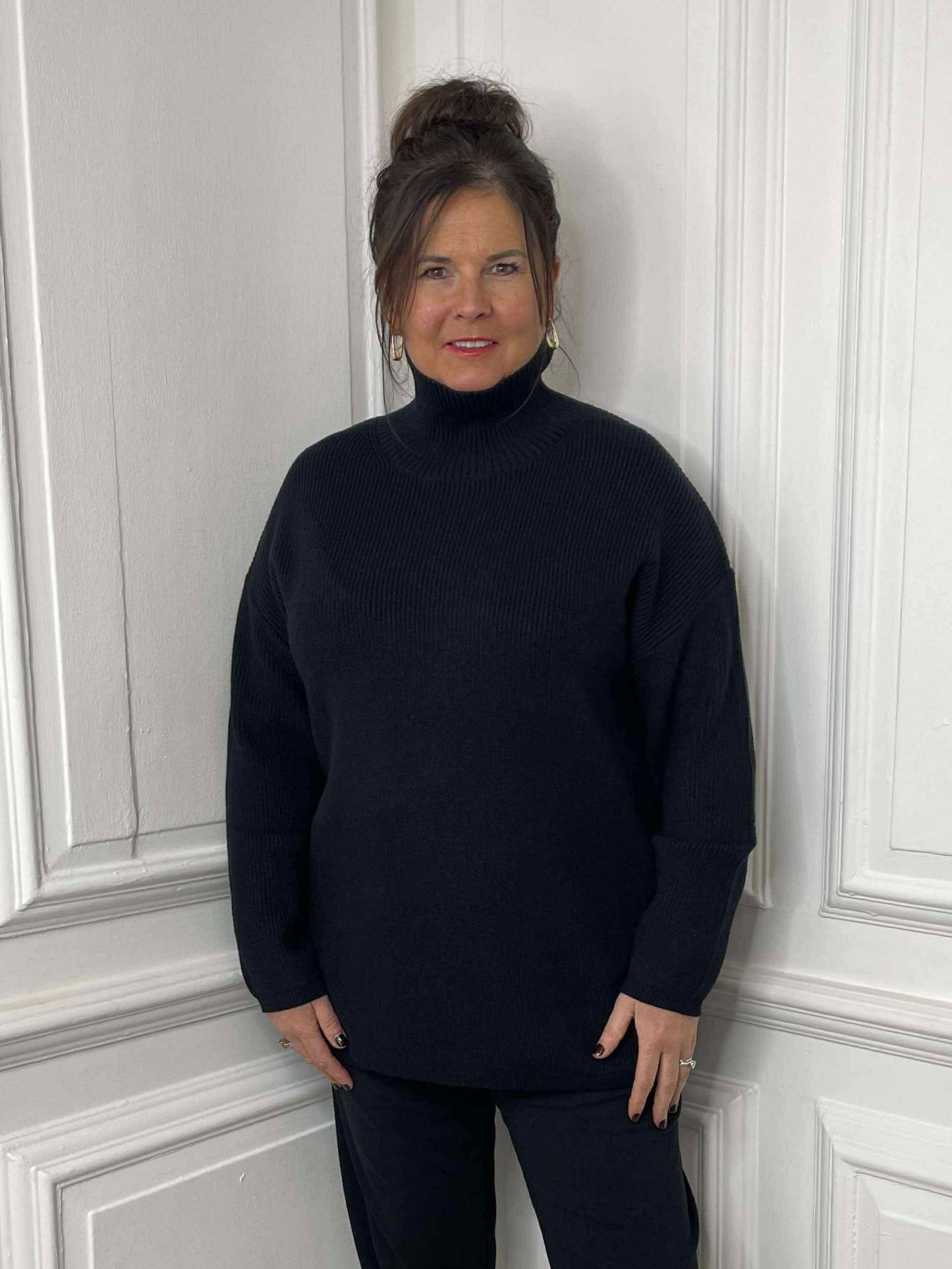 Malissa J High Neck Ribbed Knit - Black