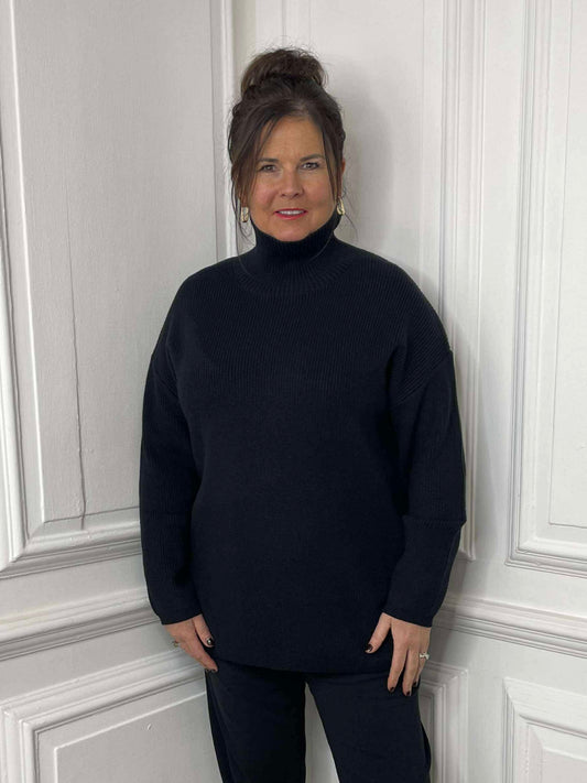 Malissa J High Neck Ribbed Knit - Black