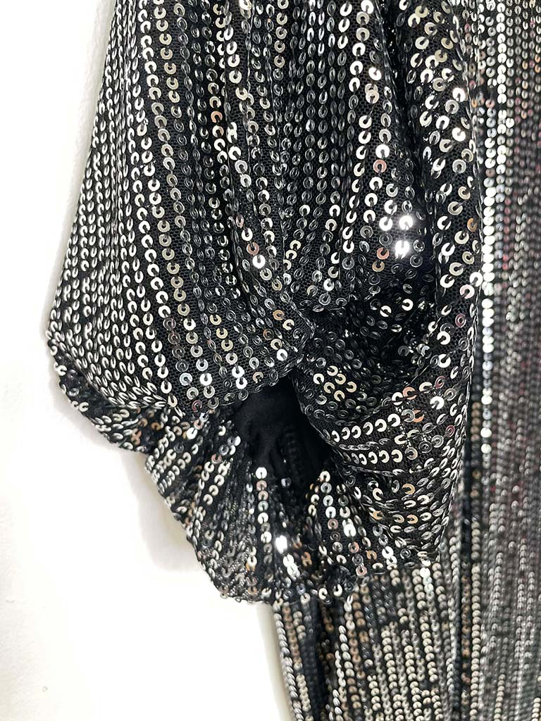 Sequin V-Neck Dress - Pewter