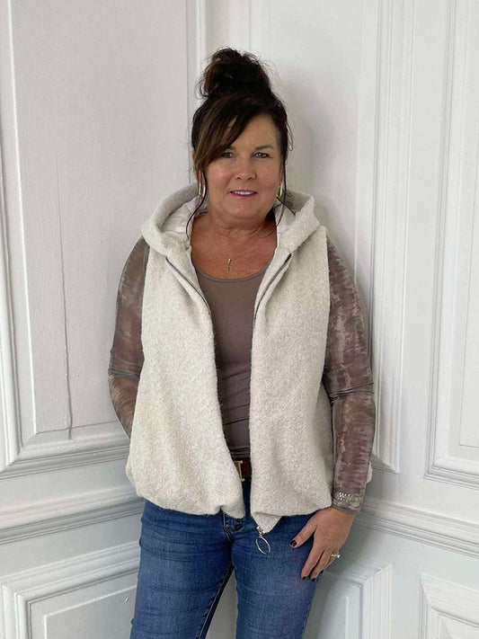 Bubble Hem Hooded Gilet - Stone