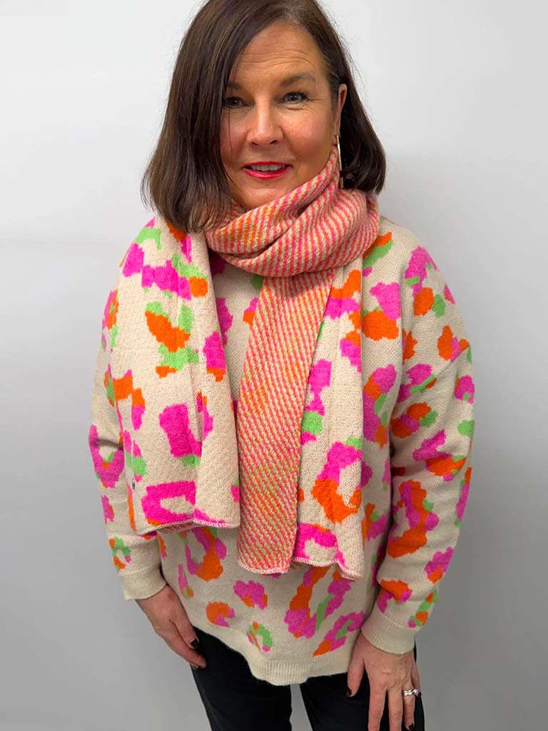 Malissa J Leopard Knit Scarf - Stone