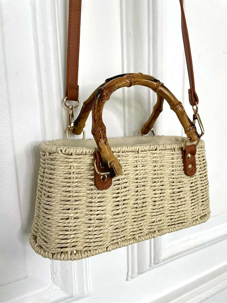 Bamboo Handle Rattan Bag - Ecru