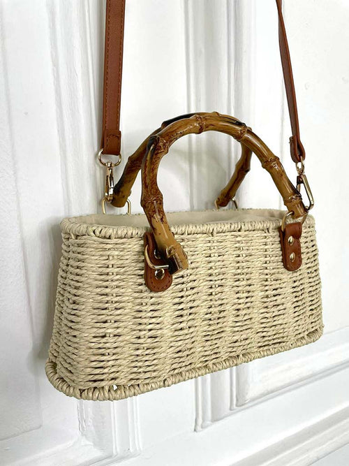 Bamboo Handle Rattan Bag - Ecru