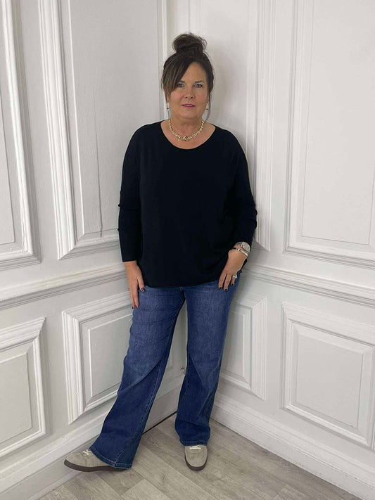 Loose Wide Leg Jeans - Dark Blue