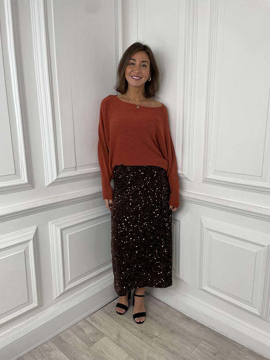 Sequin Pencil Skirt - Chocolate