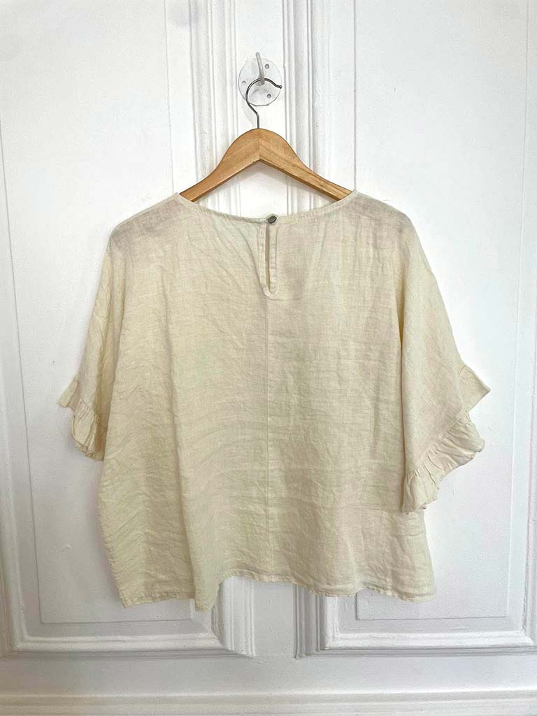 Linen Fiorita Stitch Top - Vanilla