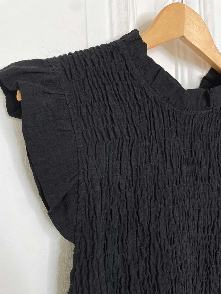 Shirred Frill Top - Black