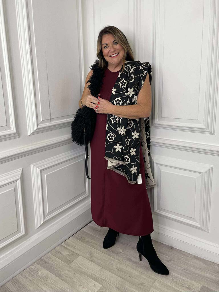 Scuba Bias Cut Dress - Burgundy