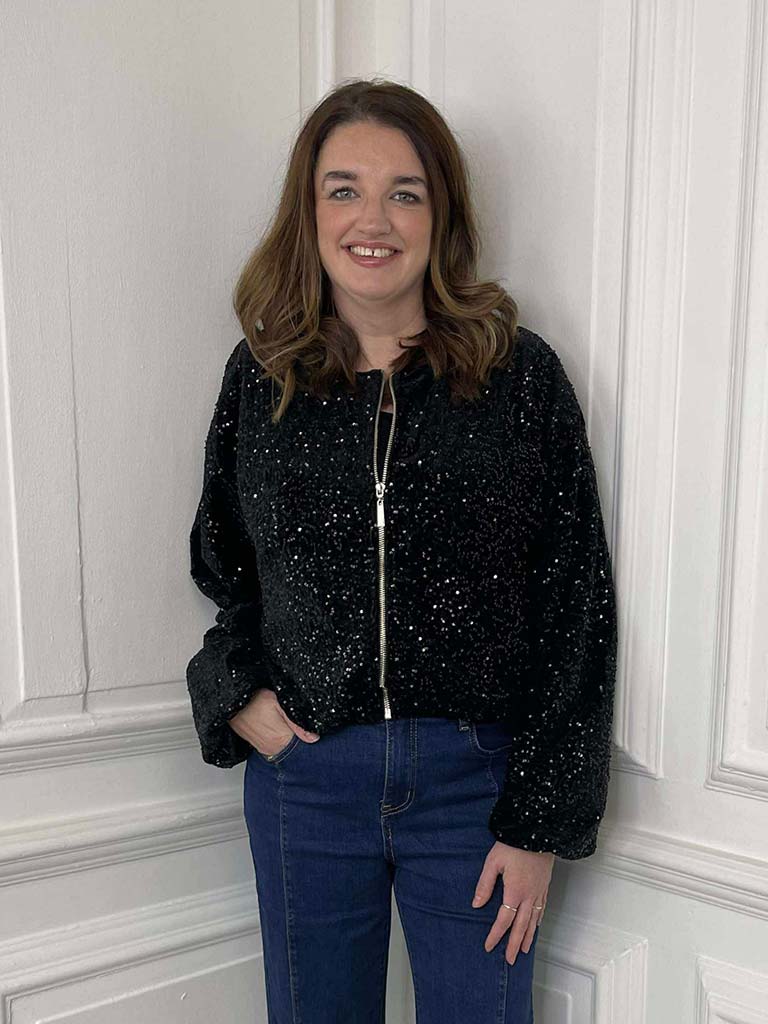 Sequin Bomber Jacket - Black