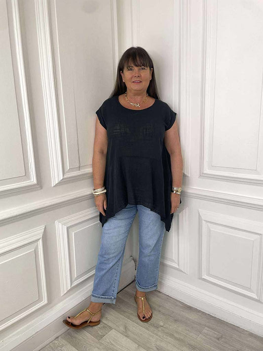 Vintage Cotton Handkerchief Top - Black