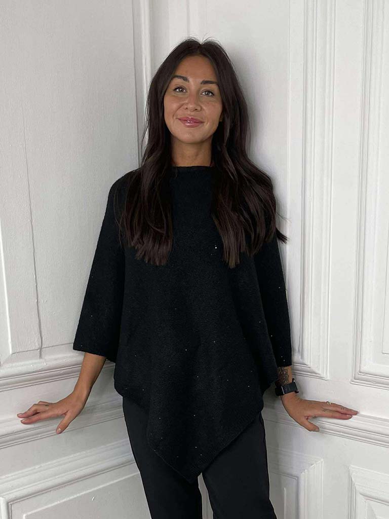 Soya Concept Naga Sequin Knit Poncho - Black