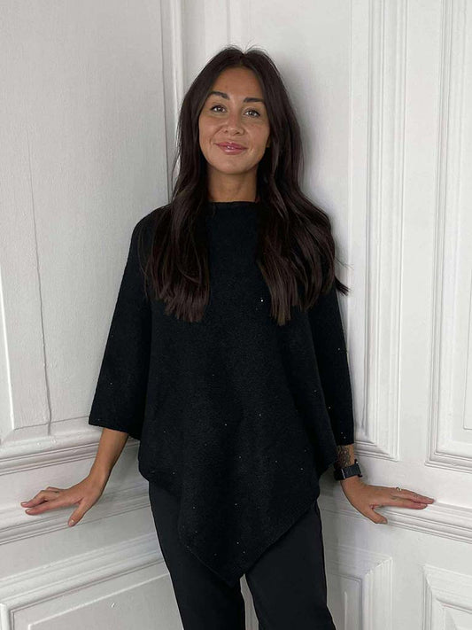 Soya Concept Naga Sequin Knit Poncho - Black