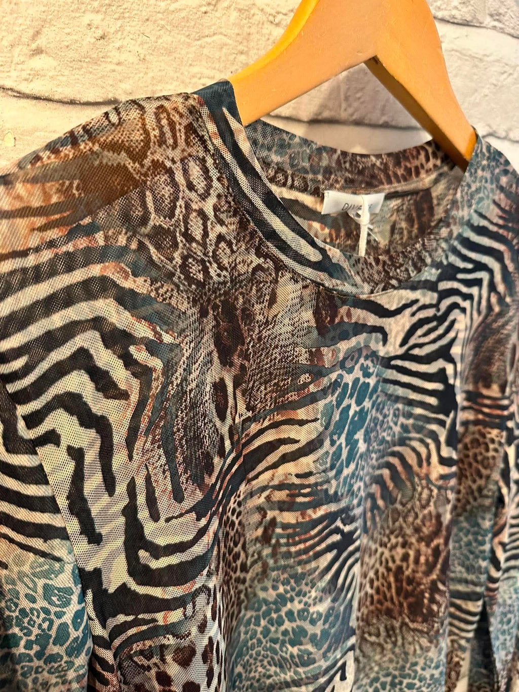 Print Mesh Layering Top - Teal Animal