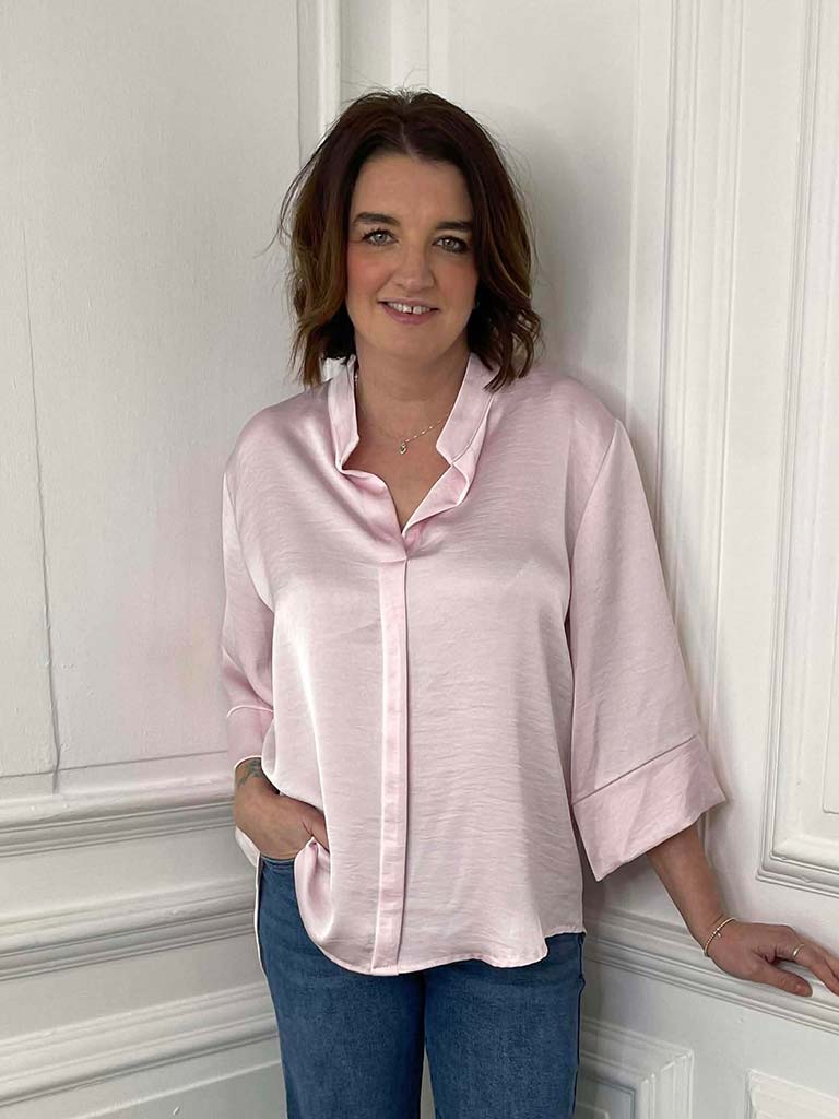 Silk Feel Mandarin Blouse - Petal