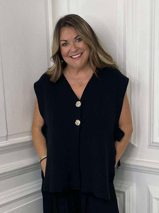 Tie Side Knit Waistcoat - Black