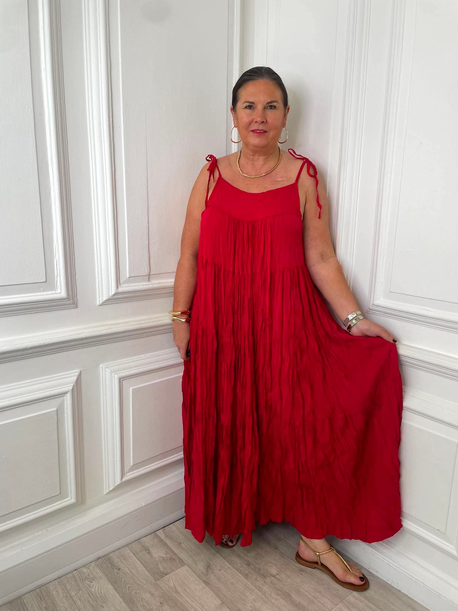 Boho Tie Maxi Dress - Cherry