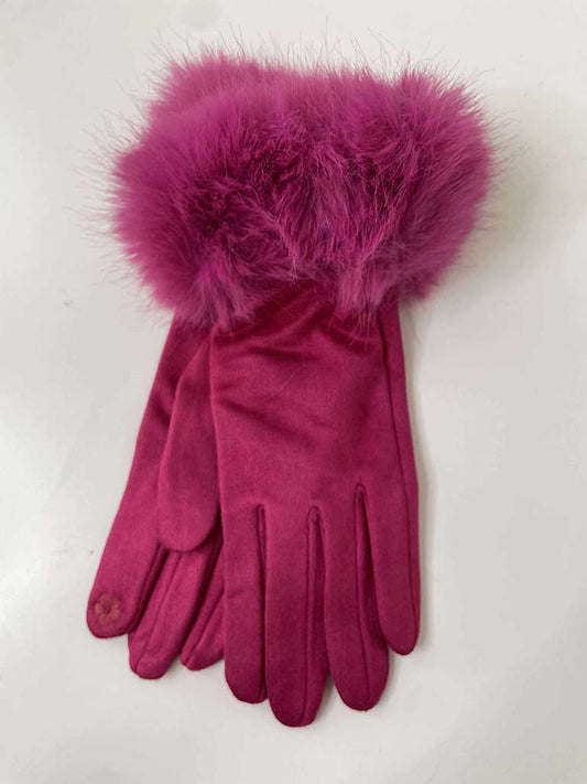 Malissa J Faux Suede Gloves - Hot Pink