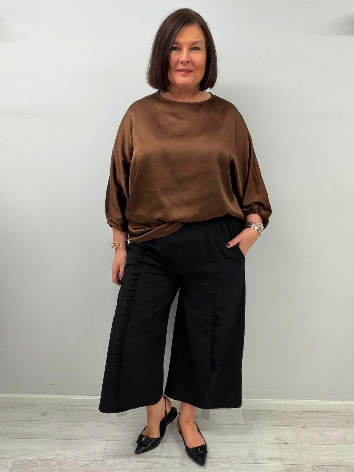 Silk Feel Batwing Top - Chocolate