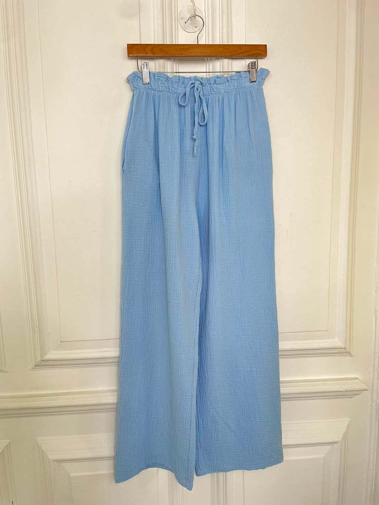 Cloud Cotton Wide Leg Trousers - Sky