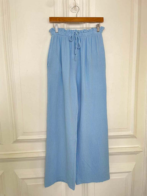 Cloud Cotton Wide Leg Trousers - Sky