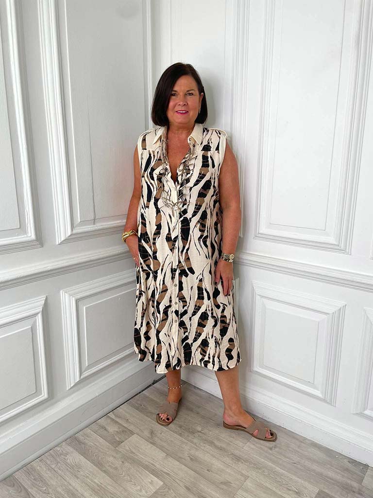 Animal Print Sleeveless Shirt Dress