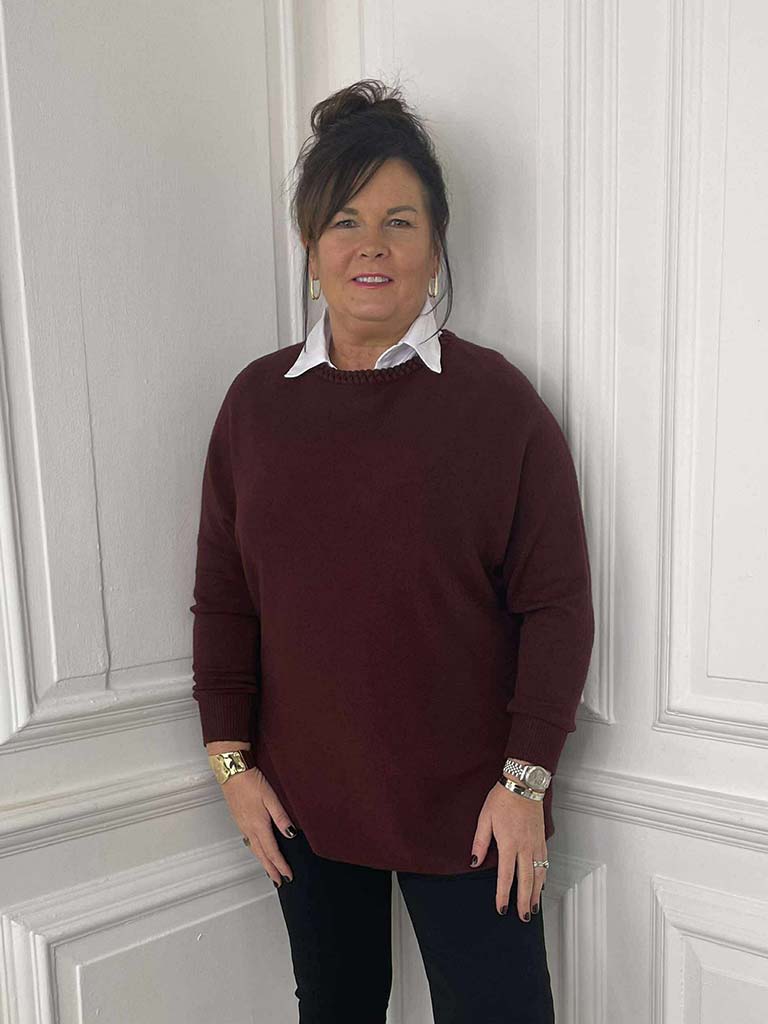 Braided Neckline Knit - Burgundy