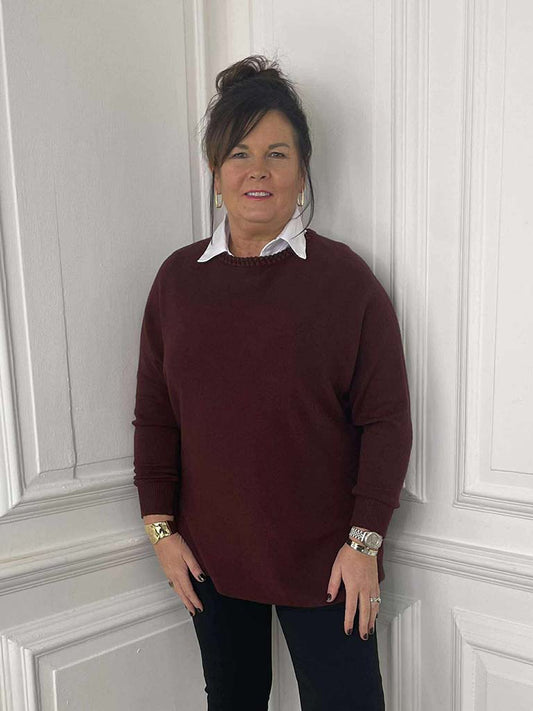 Braided Neckline Knit - Burgundy