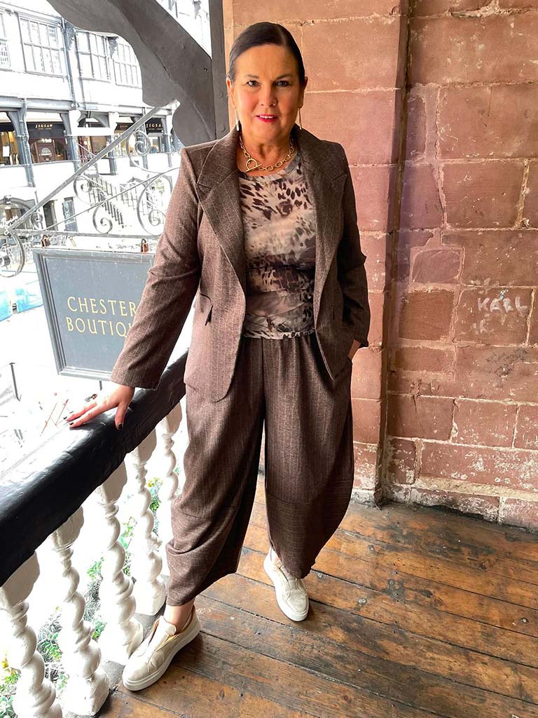 Pinstripe Cocoon Trousers - Truffle