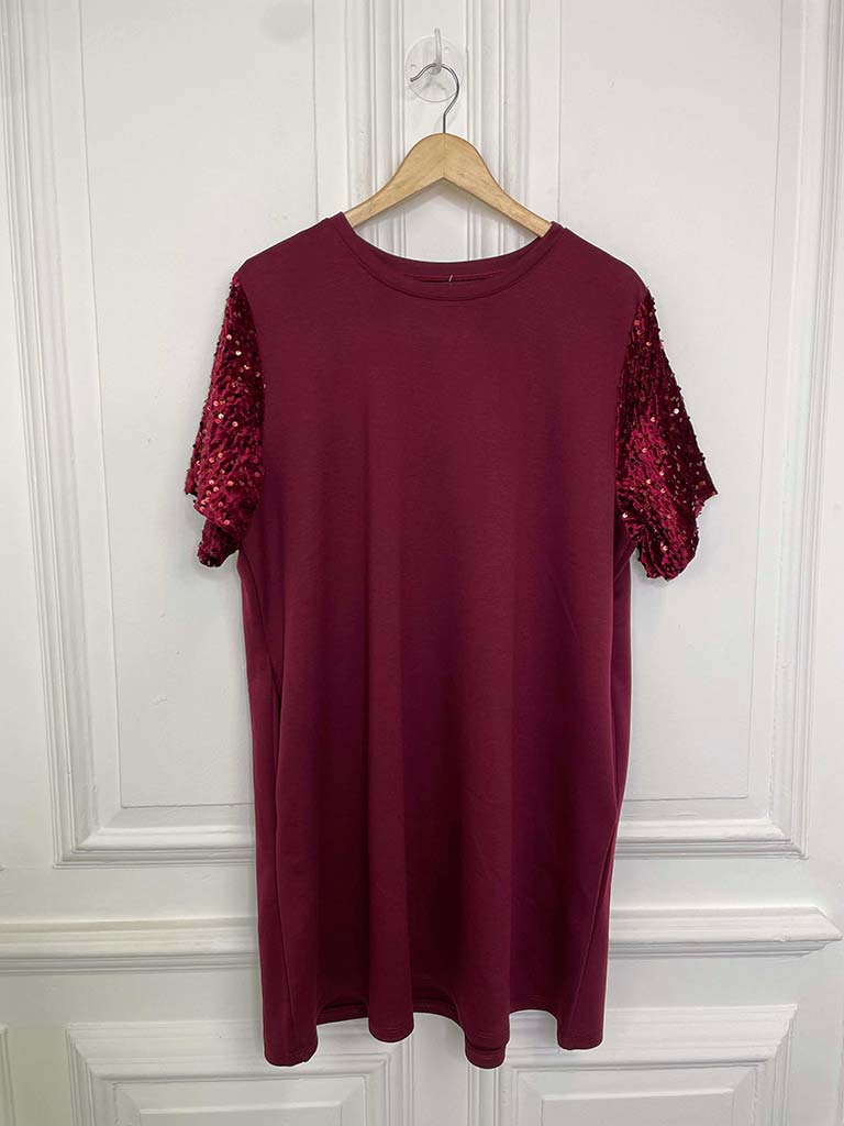 Sequin Sleeve Dress - Merlot