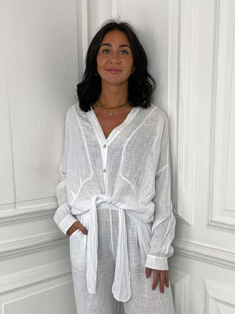 Linen Tie Up Shirt - White