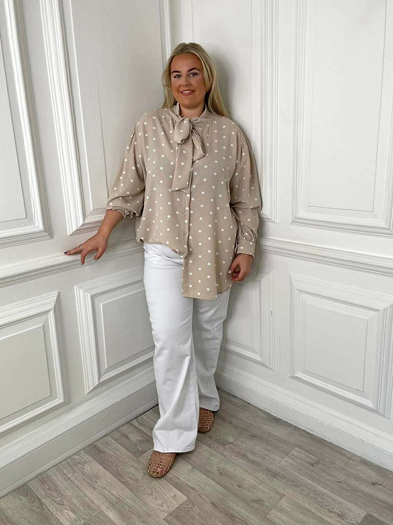 Dotty Pussybow Blouse - Stone