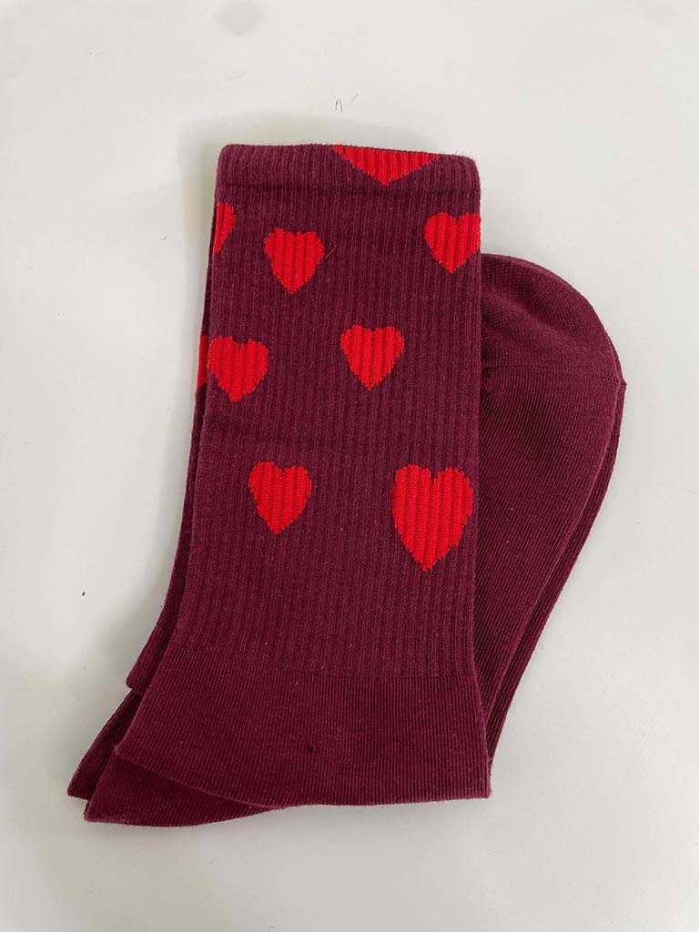 Love Heart Socks - Burgundy