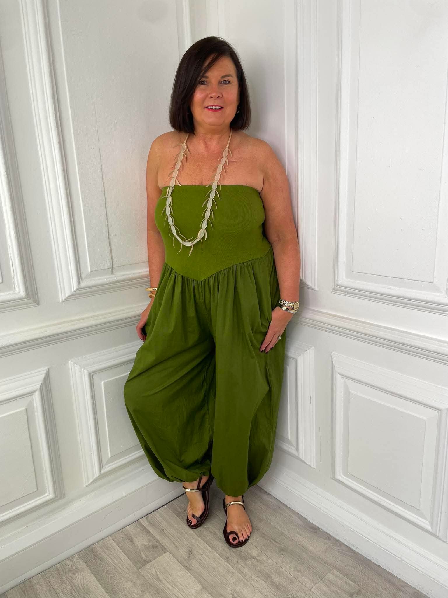 Bandeau Balloon Jumpsuit - Olive