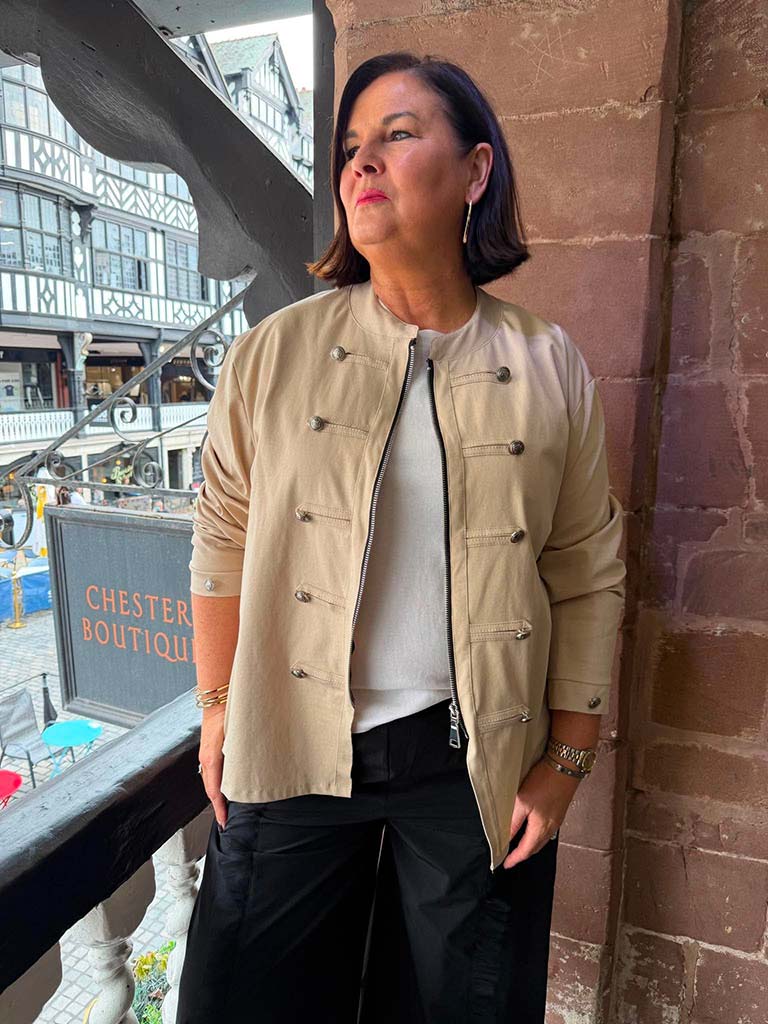 Military Cotton Blend Jacket - Oat