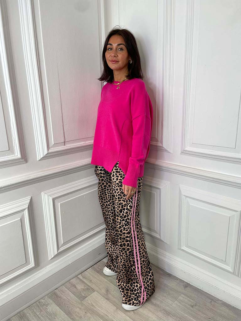 Leopard Side Stripe Joggers - Candy