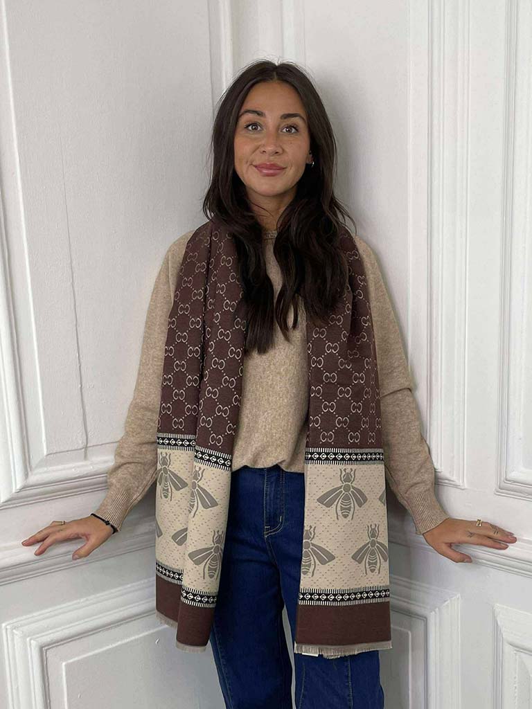 Malissa J Bee Border Scarf - Brown