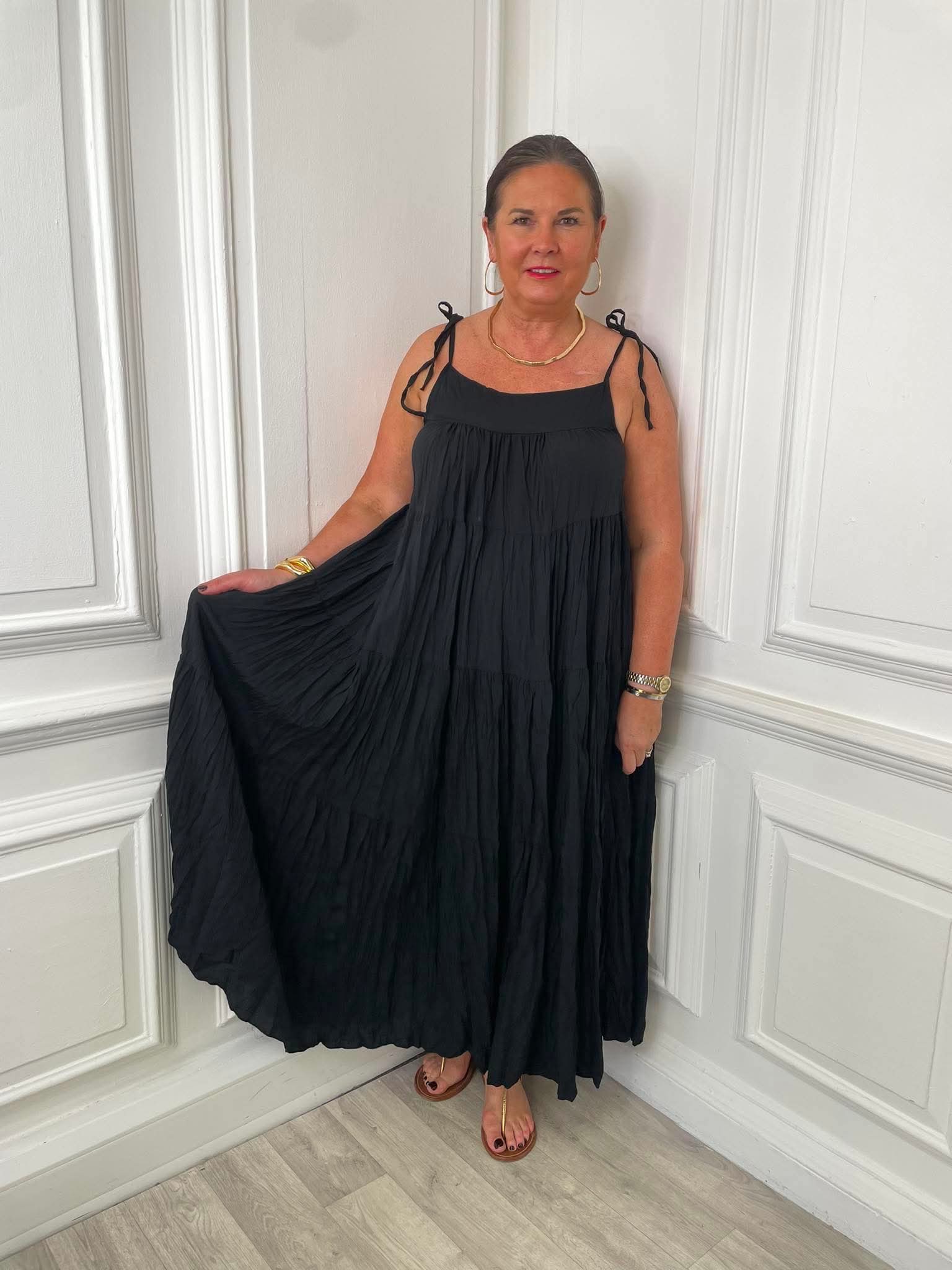 Boho Tie Maxi Dress - Black