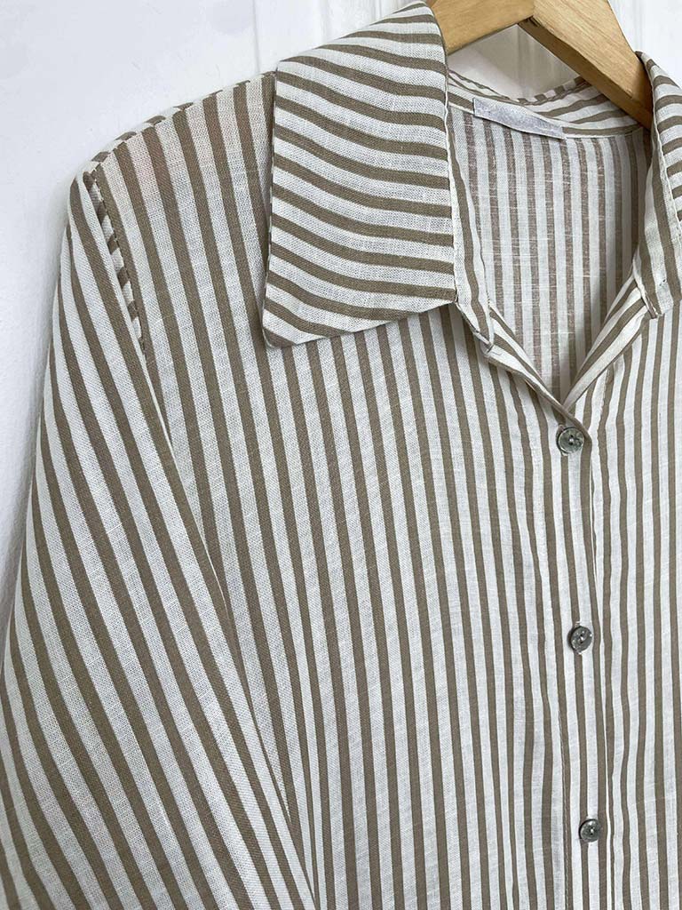 Linen Stripe Shirt Dress - Sand